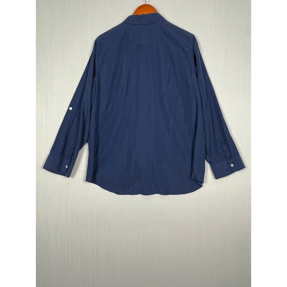 Chico's Button Down Women Size 3 Navy Blue Utility Epaulette Modal Blend‎ Shirt